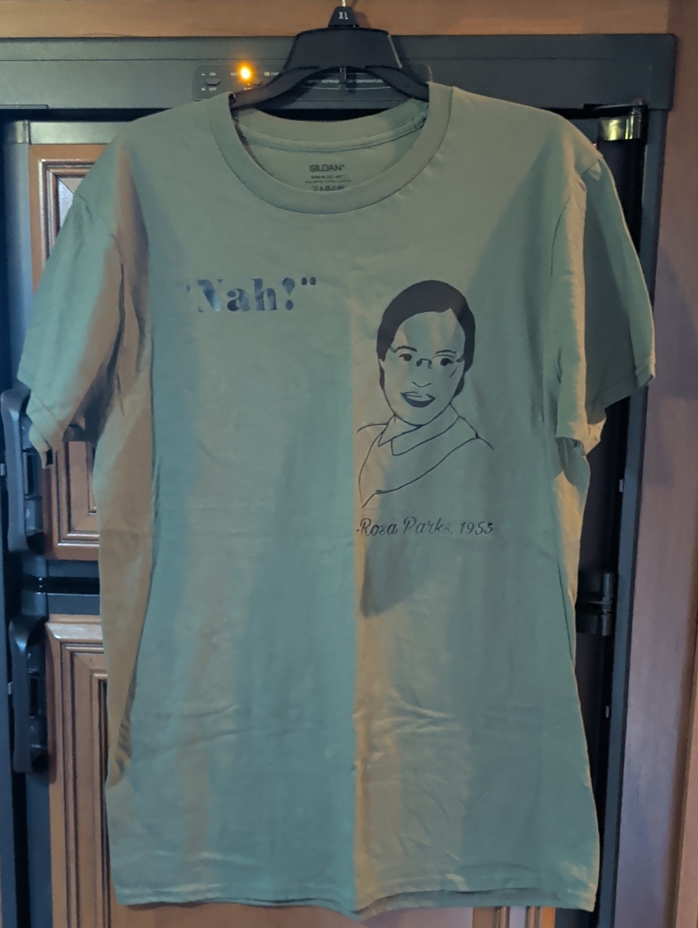Gildan Olive Green Short Sleeve Tee with "Nah" Rosa Parks 1955 Graphic